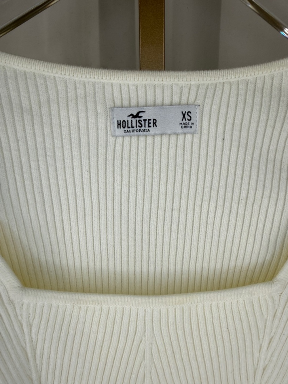 Hollister Square Neck Ribbed Bell Sleeve Babydoll Y2K Knit Top Sweater XS Cream - Picture 6 of 10